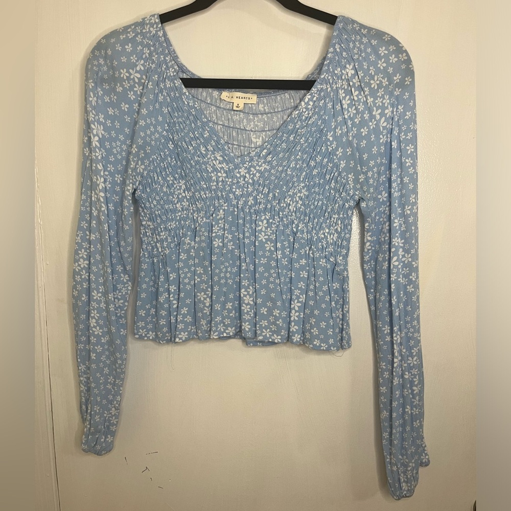 LA Hearts/Pacsun Blue Floral Long Sleeve Blouse